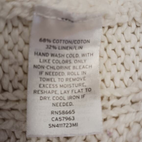 Something Navy SZ XL Cream Cotton Linen Blend Bobble & Cable Knit Chunky Sweater - Picture 8 of 9